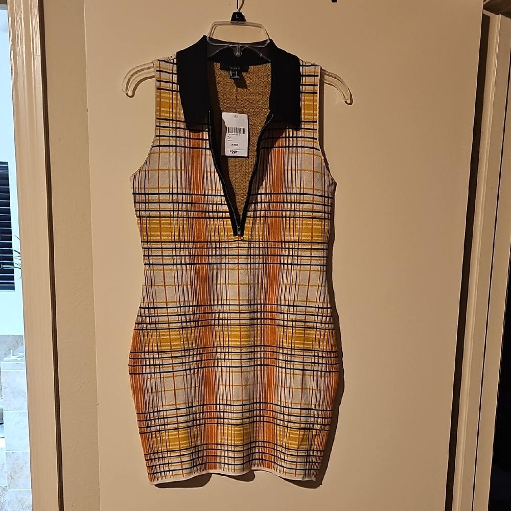 Stylish Plaid Sleeveless Dress - Black, Orange, Yellow